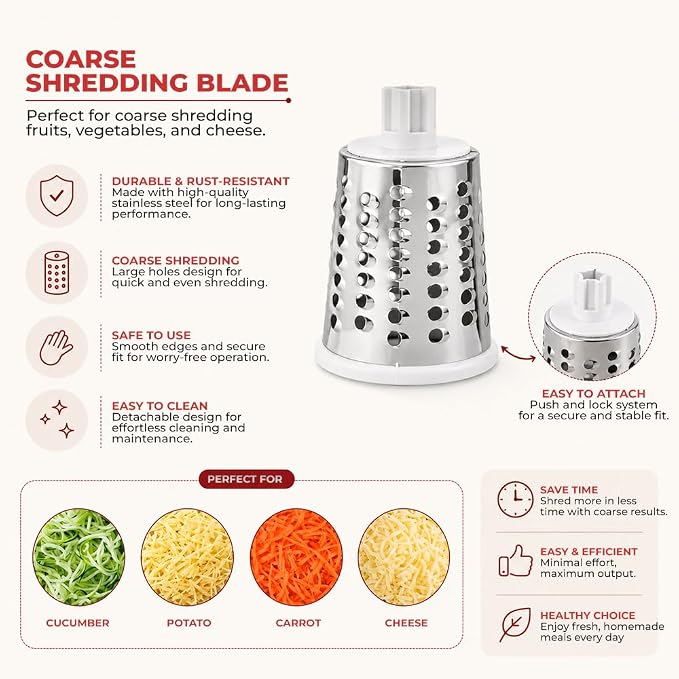 Rotary Cheese Grater with Hand Crank - Cheese Shredder with 3 Interchangeable Stainless Steel Blades, Suction Base & Ergonomic Handle | Vegetable Slicer, Food Grater for Cheese, Nuts & Chocolate