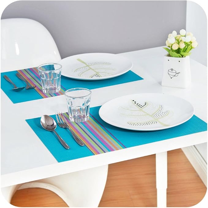 SHACOS Colorful Placemats Set of 8 Woven Vinyl Place Mats for Dining Table Coffee Table Heat Resistant Reversible Table Mat Wipe Clean (8, Multicolor)