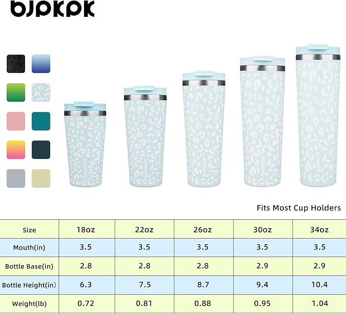 BJPKPK 26 oz Coffee Tumbler with Straw, Insulated Stainless Steel Cup | Double Wall Vacuum, Leak Proof Lid, Keeps Hot/Cold/Iced, BPA Free, Travel & Outdoor, Light Blue Leopard