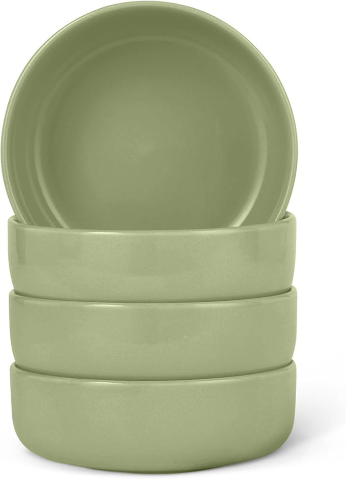 Amazon Basics Glazed Stoneware Bowls, 4-Piece Set, Microwave and Dishwasher-Safe, 20 oz. Capacity, 5.5 in., Olive