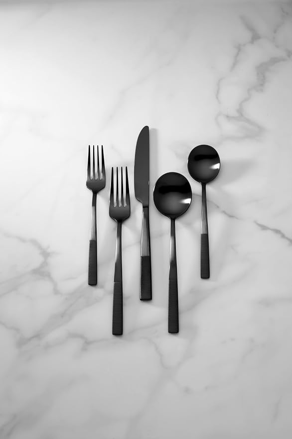 Lenox Modulus Black Satin 20-Piece Silverware Set for 4, Flatware | satin finish, dishwasher safe | includes knives, forks, and spoons | heavy duty, cutlery set for kitchen and dining, utensils