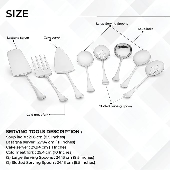 Avador® Premium Set of 8 Stainless Steel Hostess Serving Unitensil Tool Set for Weddings | Buffer | Party | Kitchen | Restaurants