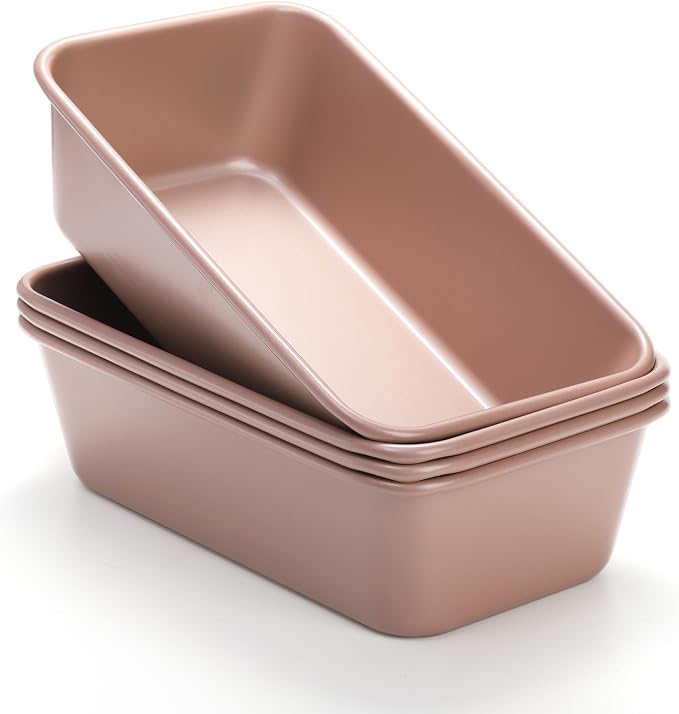 Elsjoy 4 Pack Non-Stick Loaf Pan, 9.5 x 5.5 Inch Champagne Bread Loaf Pans Carbon Steel Bread Tin Set for Baking, Metal Bakeware for Bread, Meatloaf, Cake