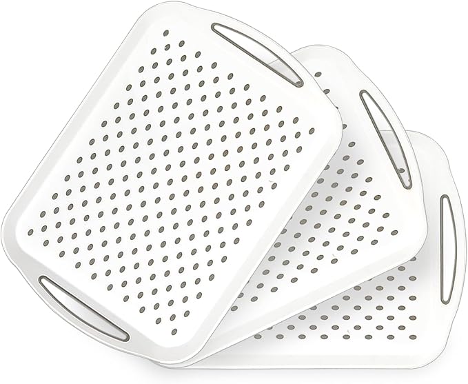 17.7" x 12.5" Anti-Slip Serving Trays with Handles, 3 Pcs X-Large Rectangular Food Serving Tray for Lap, Food Trays for Eating on Couch, Breakfast Tray, Reusable and Durable, White