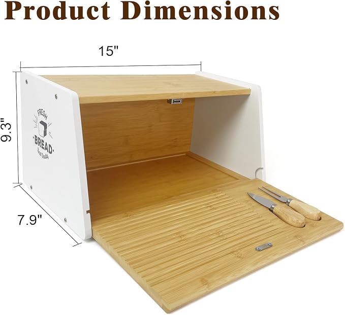 MinBoo Bamboo Bread Box for Kitchen Countertop with Cutting Board & Knife, Bread Storage Container Bin, Bread Container for Homemade Bread Wooden Bread Storage Capacity