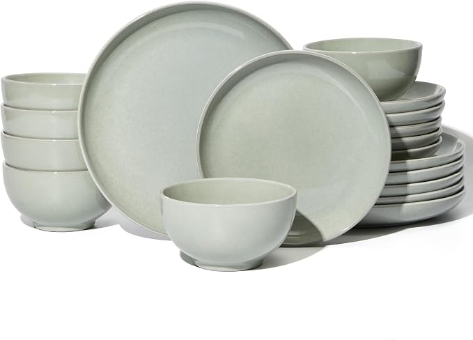 18 Piece Dinnerware Set for 6, Reactive Glaze Terracotta Plates and Bowls Set, Large Family-Sized Stoneware Dish Set for Gatherings, Chip and Scratch Resistant, Slate Green