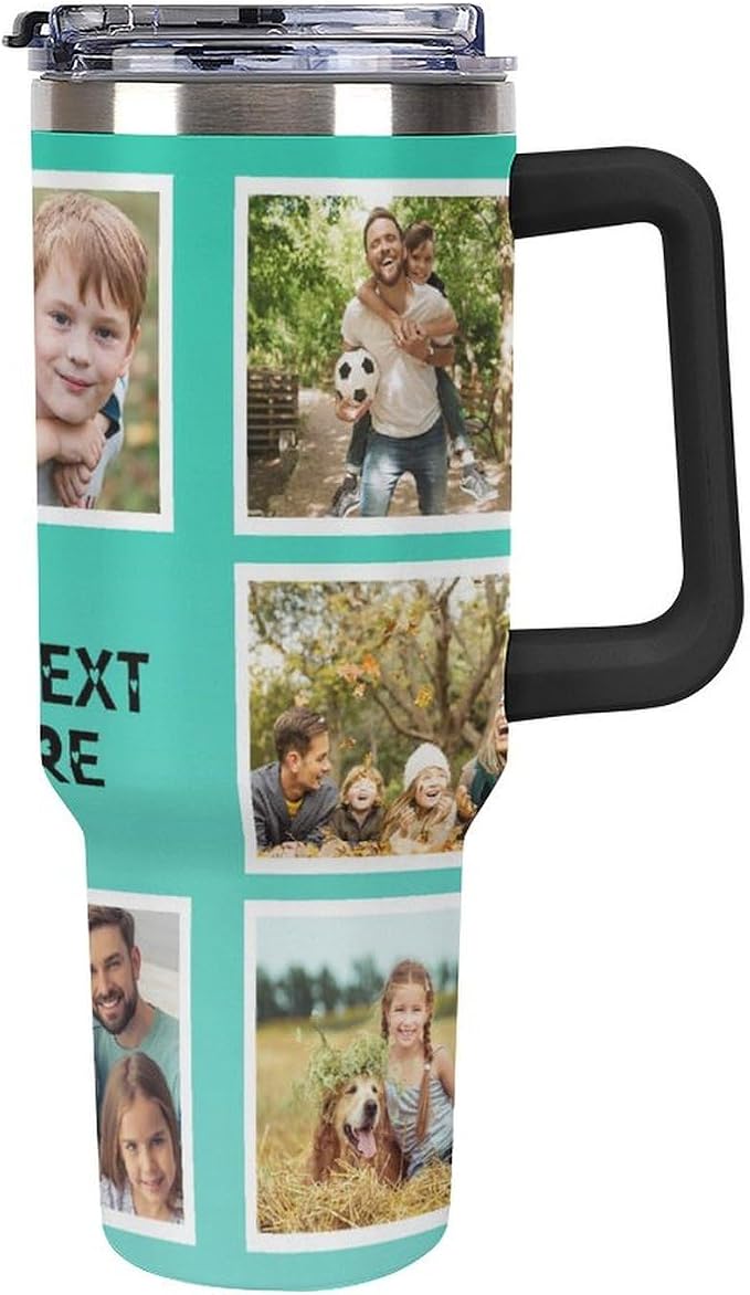 Personalized Tumbler Custom Vacuum Insulated Travel Mug Customizable Coffee Cup with Your Photos and Text Christmas Birthday Gift (40oz Design 2)