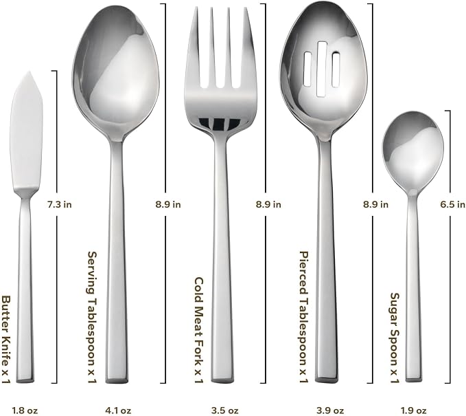Alata Cube 65-Piece Forged Stainless Steel Flatware Set Cutlery Set with Utensil-Serving Set, Silverware Set Service for 12, Mirror Finish, Dishwasher Safe