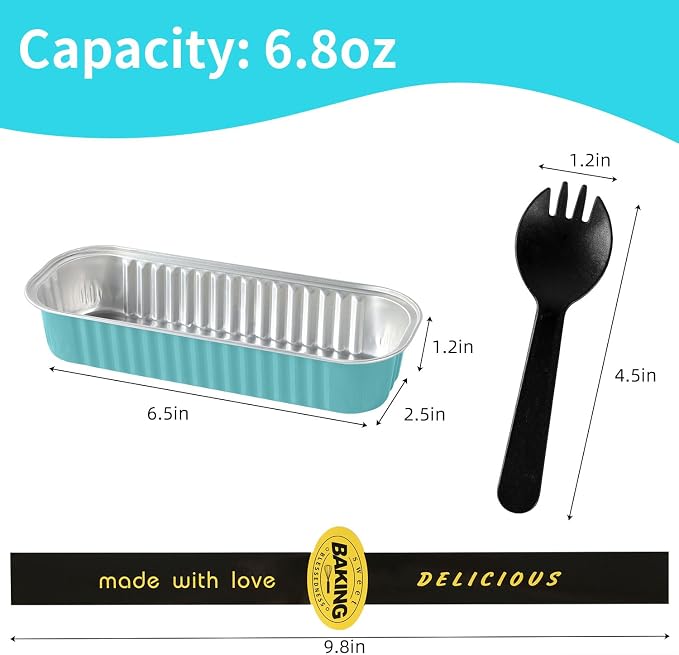 Mini Loaf Pans with Lids and Spoons Sealing Sticker,6.8oz Cake Pans for Baking Disposable Aluminum Foil Pink/Red cake pan (30, 30 Pcs Blue)