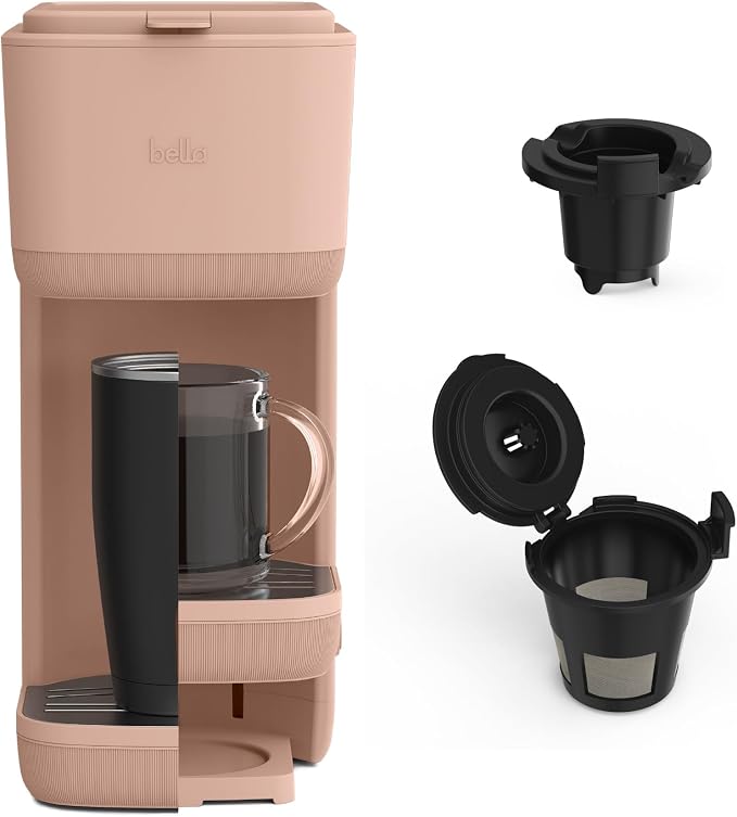 bella Single Serve Coffee Maker, K Cup & Coffee Ground Compatible, Blossom