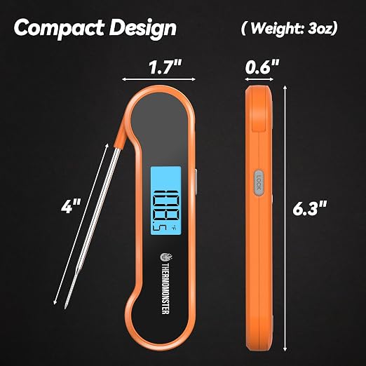0.5 Sec Instant Read Meat Thermometer Digital with ±0.5℉ Precision, Orange | Food Thermometer for Cooking Kitchen Gadgets, Oven Grill Candy BBQ Essentials Accessories, Gifts for Him Dad Men Birthday