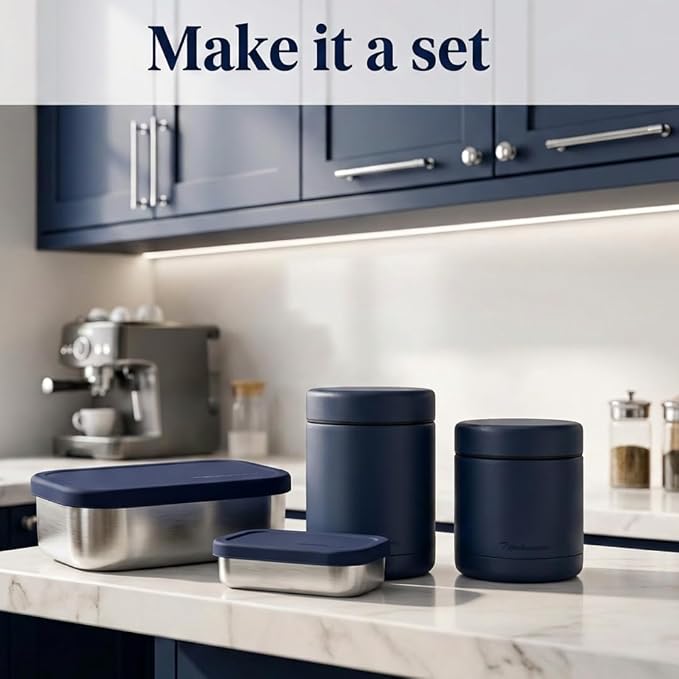 Flexibento - Leak proof Stainless Steel Lunch Box Containers with Silicone Lids, Steel Bento Box, Metal lunch Box, Navy-47OZ-Set Of 2