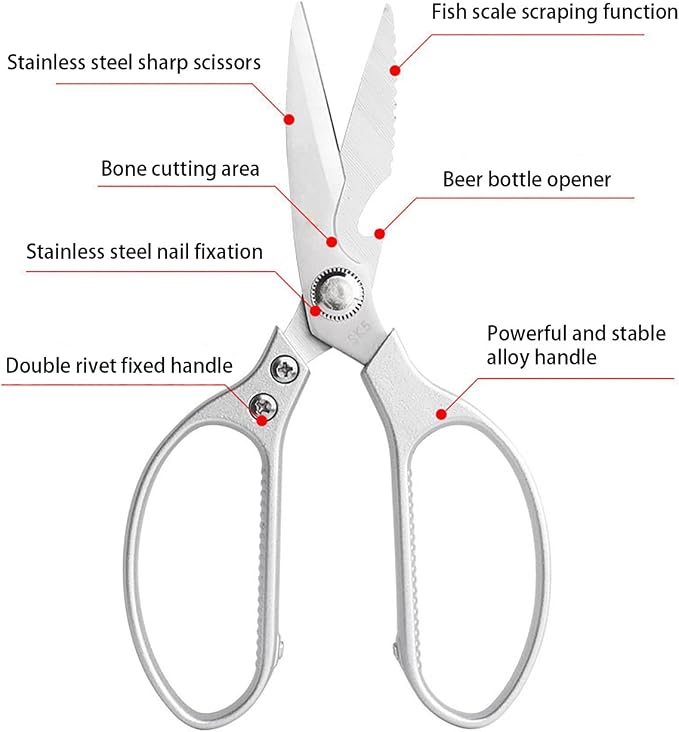 Sharp Kitchen Scissors Aluminum Alloy Handle Stainless Steel Cooking Shears | Heavy Duty Stainless Steel Cooking Shears, Sharp Multi-Purpose Food Scissors for Cutting Chicken, Meat, Poultry, Seafood
