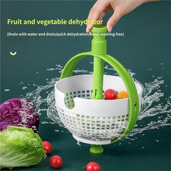Hand Crank Vegetable Salad Spinner, Multifunctional Rotatable Fruit Washing Colander, Household Food Dehydrator Drain Basket for Kitchen Use