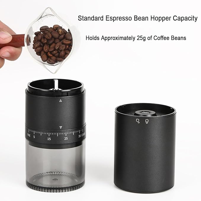 Portable Electric Coffee Grinder with 38 Adjustable Grind Settings – USB Rechargeable Stainless Steel Conical Burr, Coffee Bean Grinder for Espresso, French Press, Travel, Camping, Home & Office Use