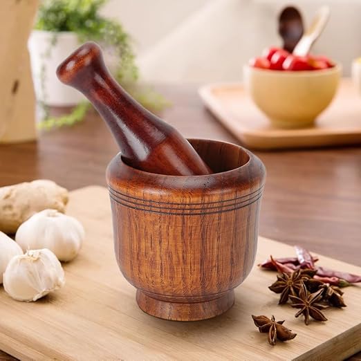 Wooden Mortar and Pestle Set - 3.7" Grinding Bowl with 5.5" Pilon | Manual Garlic Masher Bowl, Spice Herb Grinder Seasonings for Herbs,Crusher,Walnut Guacamole Spices & Kitchen Essentials Usage