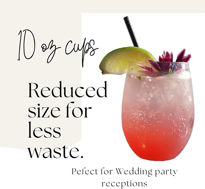 48 Pack Disposable Plastic Stemless Wine Glasses 10 oz, Clear Unbreakable | Shatterproof BPA-Free Cocktail Cups, Reusable Recyclable Wine Cups for Wedding Party Birthday, Outdoor Events