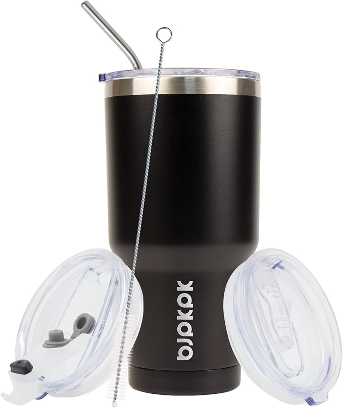 BJPKPK 30 oz Tumbler with Lid and Straw, Insulated Stainless Steel Cup | Double Wall Vacuum, BPA Free, Leak Proof, Keeps Hot/Cold, Travel & Beach Ready, Car Holder Fit, Black