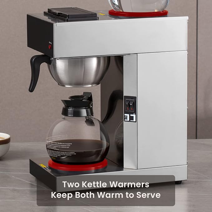 SYBO 12-Cup Commercial Pour Over Coffee Maker SF-CB-2GA | ETL Certified, Stainless Steel, Reusable Brew Basket, Spray Head, Fast Brewing, 2 Glass Carafe Included