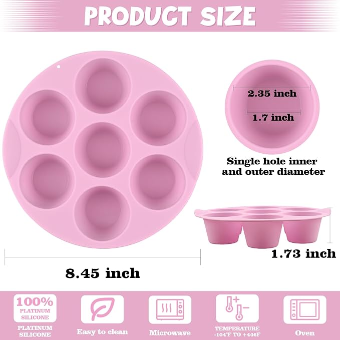 2 Pack Silicone Egg Bite Molds for Air Fryer, Nonstick 7 Cups Air Fryer Muffin Pan for Baking Egg Bite, Mini Muffins, Tart, Mini Cupcake and Quiche (Pink + Green)