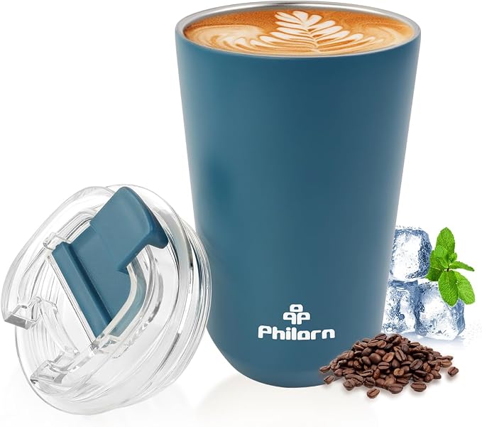 PHILORN Coffee Mug with Lid, 12 OZ Travel Mug, Leak-proof to go Coffee Mug | Stainless Steel Thermal Coffee Mug with Double Wall, Insulated Coffee Tumbler for Men and Women for Hot & Cold Drinks