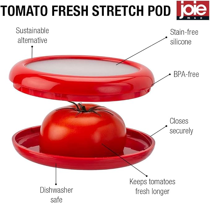 Joie Fresh Stretch Pod Tomato Storage Container, Silicone Food Saver, Keeps Leftover Produce Flavorful and Firm in Fridge, Reusable Kitchen Gadget, Dishwasher Safe, BPA-Free