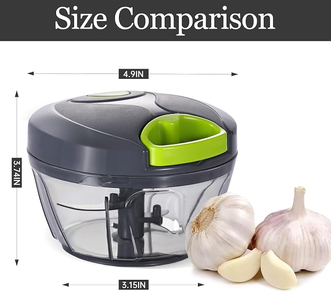 Cambom Manual Food Chopper Vegetable Cutter, Hand String Vegetable Chopper Onions Cutter for Vegetable Fruits Nuts BPA Free Food Safe Material, 500ml Gray