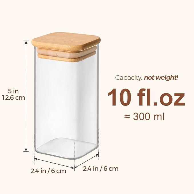 ComSaf Glass Spice Jars with Labels 10 oz 16 Pack Large Square Bamboo Lids | Empty Containers, Seasoning Herbs Powders, Salt Pepper Chili, Spice Rack Organization, Kitchen Cabinet Storage, Dry Goods