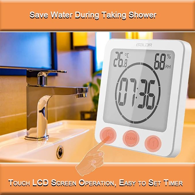 Waterproof Bathroom Wall Clock and Timer, Digital Water Resistant Hanging Timer for Shower, Large Display Kitchen Cooking Countdown Timers, Mirror Suction Clock with Temperature Humidity Meter (Green)