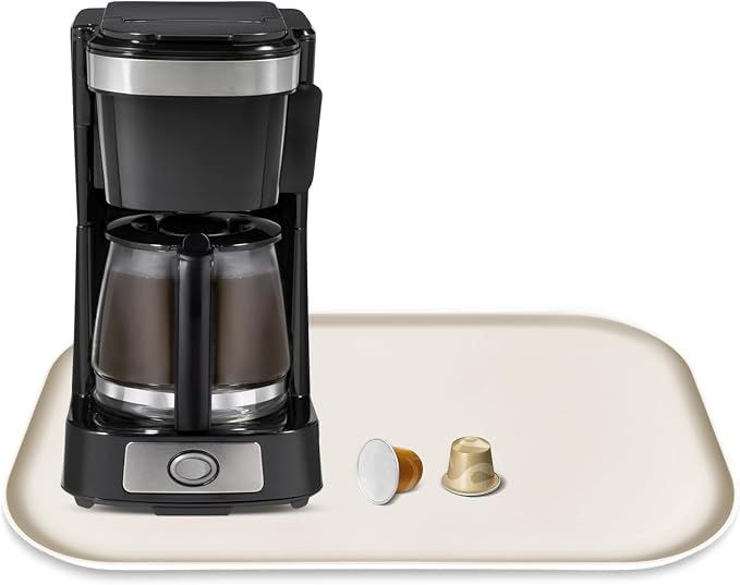 Silicone Coffee Maker Mat with Lip for Countertops 17.4''x10.6''Cream White | Multi leak-proof coffee tray for countertop, non-slip silicone mat fits most coffee makers & espresso machines, wipe-clean