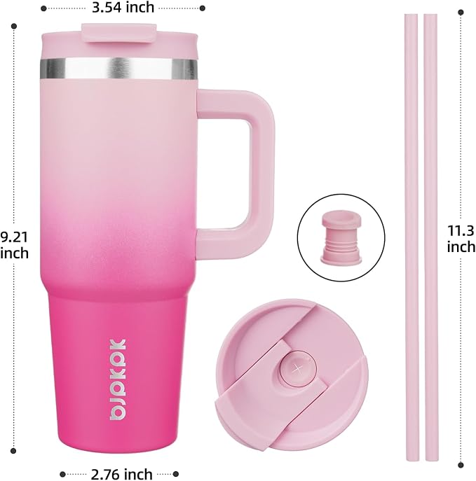 BJPKPK 30 oz Insulated Tumbler with Handle & Straw, Stainless Steel | Double Wall Vacuum Insulation, Leak Proof, BPA Free, Dishwasher Safe, Cupholder Friendly, Travel & Outdoor, Cherry Blossom