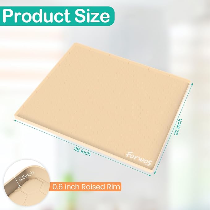 Silicone Under Sink Mat, 28"x22", Waterproof Cabinet Liner, Beige | Shelf Liner, Cabinet Protector, Home Organizer, for Kitchen, Bathroom, Multipurpose, Leak Proof, Easy Clean, Drip Tray, Clean