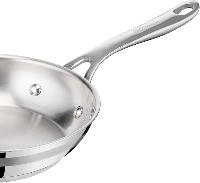 Jamie Oliver by T-fal Cooks Smart 10-Piece Stainless Steel Cookware Set | Stainless steel interior, Thermo-Fusion induction base, Oven safe to 500°F, Dishwasher safe, Heat indicator included