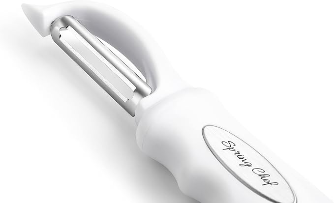 Spring Chef Swivel Potato Peeler for Kitchen with Ergonomic Handle, White | Premium Vegetable Peeler w/ Sharp Stainless Steel Blades, Multifunctional Food Peeler for Apple, Carrot, Cucumber, Fruit