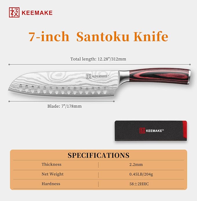7" Santoku Knife, Razor Sharp Chef Knife with Ergonomic Handle | Japanese High Carbon Stainless Steel, 12° Bevel Angle, Professional Cooking Gadgets with Gift Box for Men and Women
