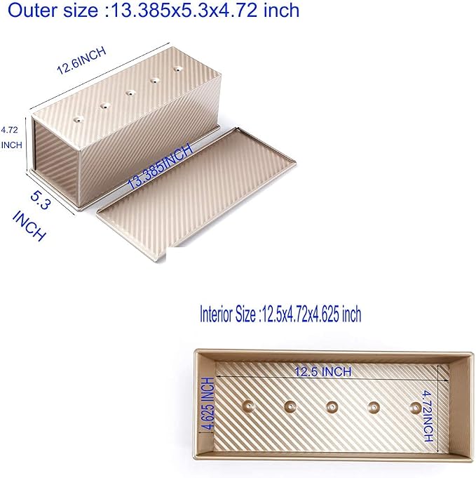 Monfish Pullman Loaf Pan w Cover,2.2lb, Rectangle Toast Mold