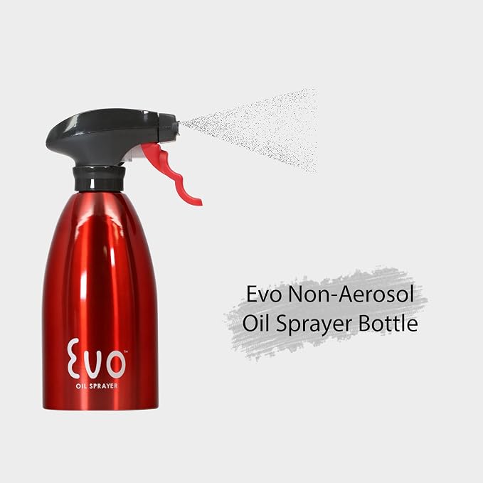 Evo Oil Sprayer Bottle, Non-Aerosol for Olive Oil and Cooking Oils, 18/8 Stainless Steel, Red, 16-ounce Capacity