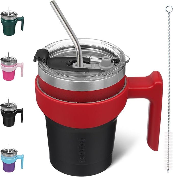 BJPKPK 10 oz Mini Tumbler with Lid, Straw & Handle, Insulated Steel Cup | Small, Spill Proof, Leak Proof, Thermal, Double Wall Vacuum, Sweatproof, Dishwasher Safe, BPA Free, Blood Moon