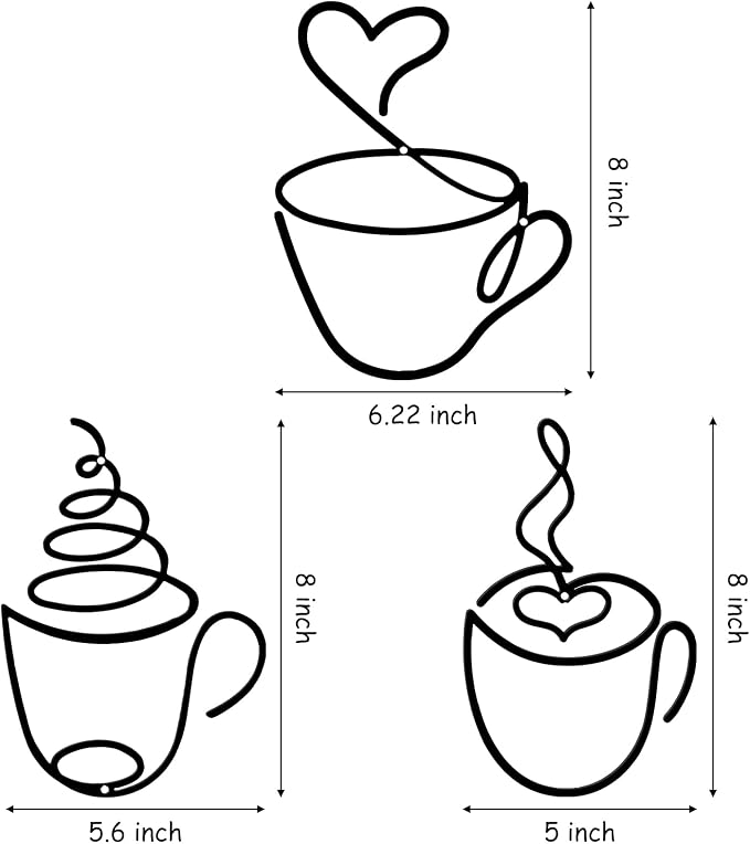 Ferraycle 3 Pieces Coffee Cup Metal Wall Art Wire Coffee Bar Hanging Decor Cafe Themed Vintage Rustic Metal Sign for Kitchen Restaurant Shop Home Office Accessories | Hanging Wall Decor, Rustic Wire Sculpture,Cafe Home Restaurant Kitchen Accent, Easy W...