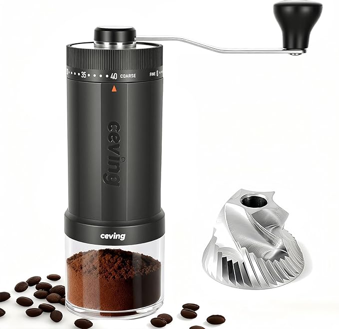 CEVING World's First 60g Large Capacity Manual Coffee Grinder, Gray | 40 External Settings, Portable Hand Coffee Bean Mill with Stainless Steel Conical Burr for Travel, Camping, Pour Over & Gift