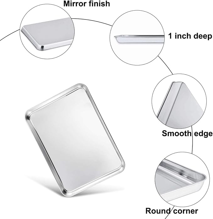 TeamFar Baking Sheet with Cooling Rack Set, 12.5 x 9.5 x 1 inch | Stainless Steel Baking Pan Tray Cookie Sheet with Baking Rack, Non Toxic & Healthy, Mirror Finish & Dishwasher Safe