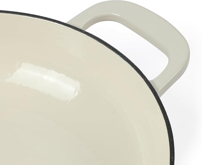 Martha Stewart Gatwick 3.5-Quart Enameled Cast Iron Dutch Oven Braiser – Linen with Gold Knob – Durable Heavy-Duty Braising Pot for Slow Cooking and Searing