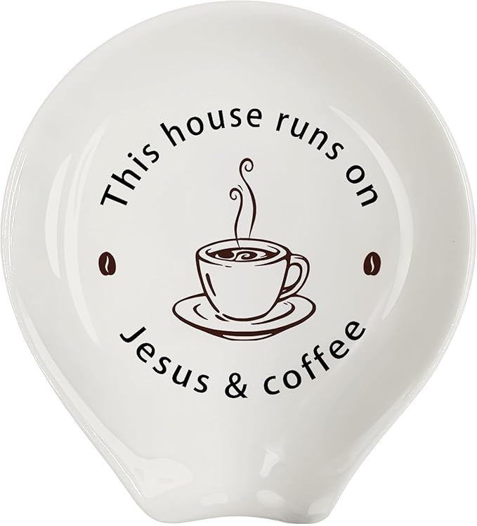 Coffee Spoon Rest, Coffee Bar Accessories & Spoon Holder, Coffee & Jesus Ceramic Spoon Holder for Coffee Lovers Gifts for Friend Wife Husband Sister (White-3)