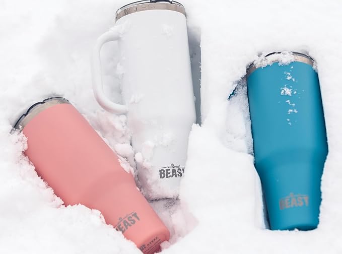 Beast 42 oz Tumbler with Handle Stainless Steel Vacuum Insulated Coffee Ice Cup Double Wall Travel Flask (Arctic White)