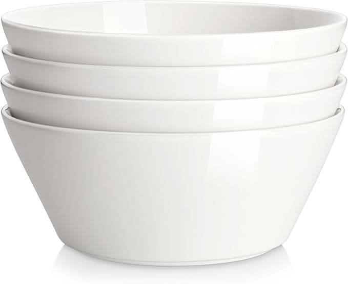 MALACASA 60 OZ Large Salad Soup Bowls Set of 4, White Ceramic Bowls | Deep Bowls for Kitchen, Family Salad, Ramen, Pasta, Pho, Fruit, Microwave & Dishwasher Safe Gift Set, Series REGULAR