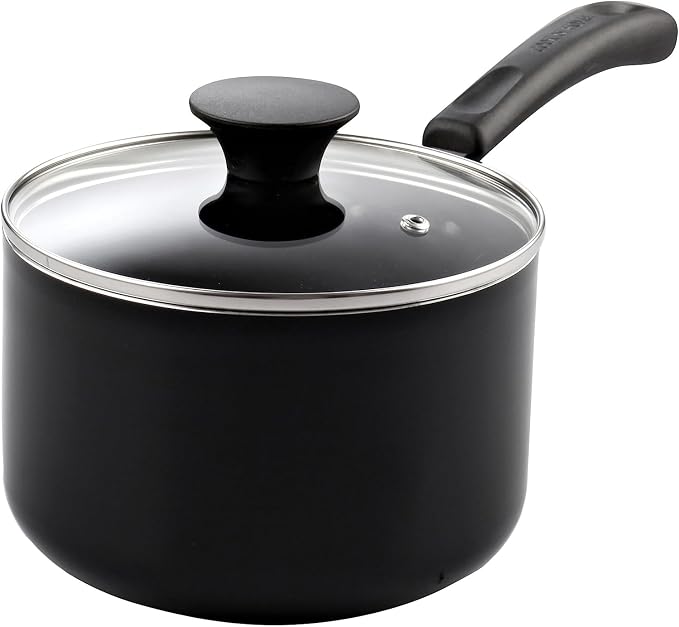 Cook N Home Basic 3 Quart Nonstick Saucepan with Glass Lid, Non Stick Aluminum Sauce Pan, Multi-Purpose Milk Chocolate Cooking Pot with Stay-Cool Handle, Black | Nonstick Aluminum Sauce Pan, Multi-Purpose Milk Chocolate Cooking Pot with Stay-Cool Handle