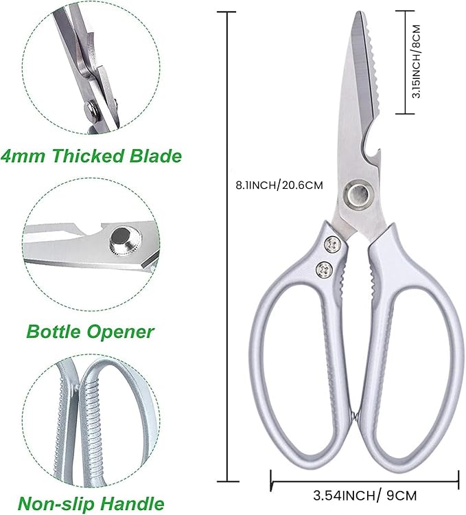 Sharp Kitchen Scissors Aluminum Alloy Handle Stainless Steel Cooking Shears | Heavy Duty Stainless Steel Cooking Shears, Sharp Multi-Purpose Food Scissors for Cutting Chicken, Meat, Poultry, Seafood