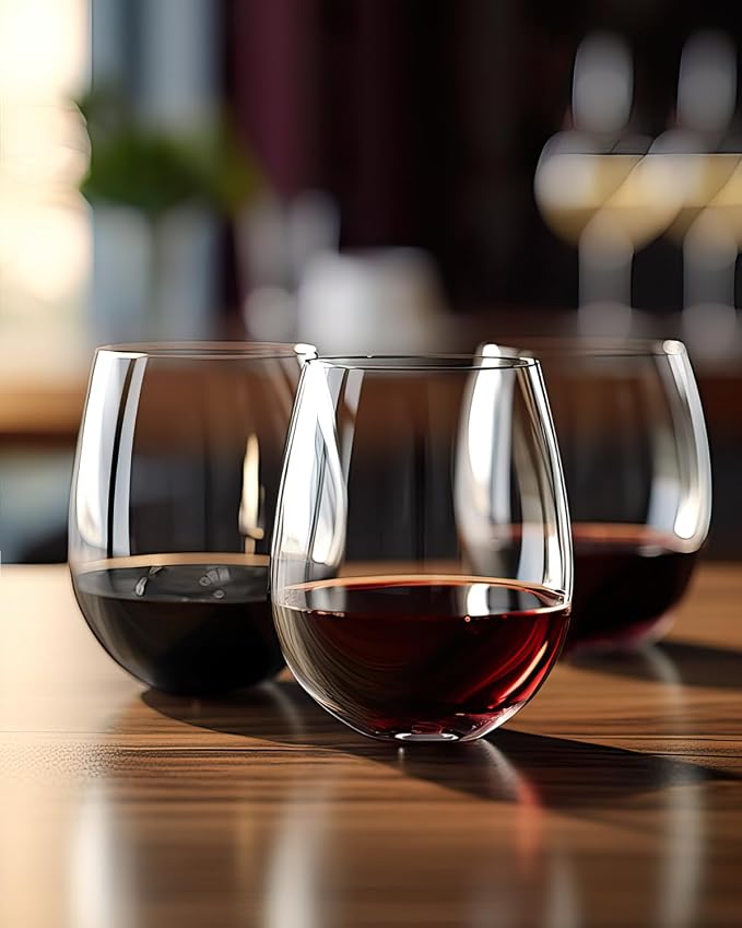 LUXU Stemless Wine Glasses(Set of 4)-20 oz,Crystal Wine Cups | Red or White Wine,Large Water Juice Glasses,No Stem Glass Beverage Cups,Clear Drinking Tumblers for Any Occasion
