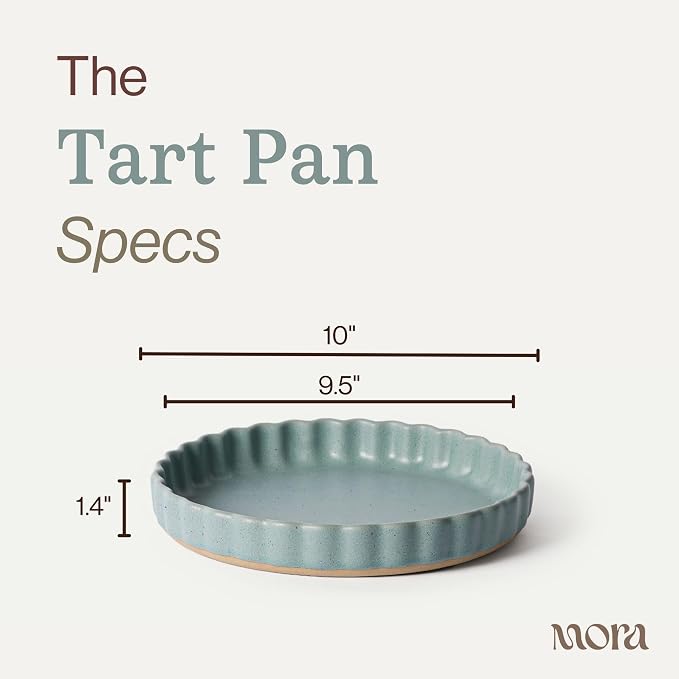 MORA Ceramic Tart Pan, 9.5 Inch Large Porcelain Baking Dish for Tarts, Quiche, Pie, Flan etc. Fluted Ruffled Edge, Oven, Microwave, Freezer, and Dishwasher safe - Great Gift For Bakers - Iris