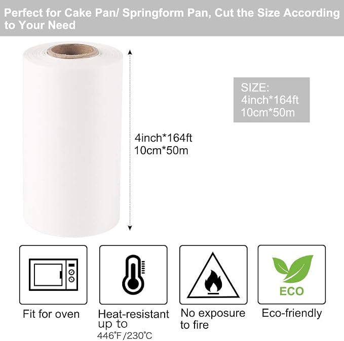 Cake Pan Liner, Nonstick Parchment Paper Liner Roll for Cake Pan, Springform Pan (4in x 164ft)
